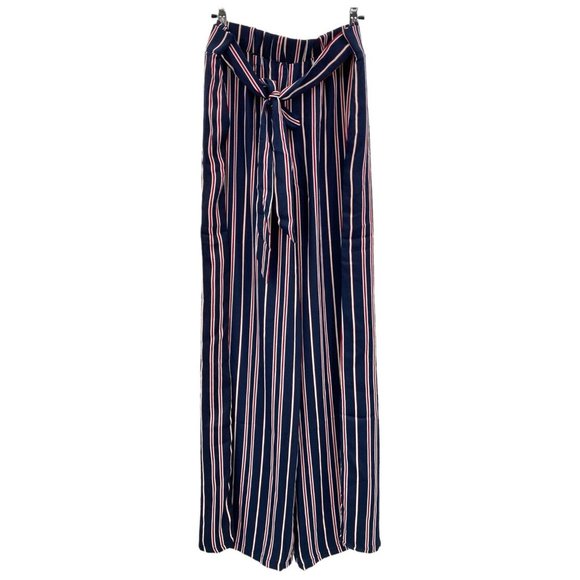 Suzanne Betro Weekend Blue Red White Stripe Tie Belt Pants 1X New NWT Flowy Wide - Picture 1 of 9